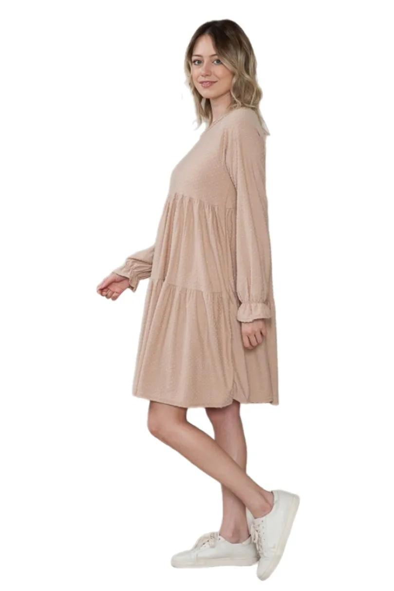 Long Sleeve Tiered Dress Style 4189 in  Taupe or Charcoal