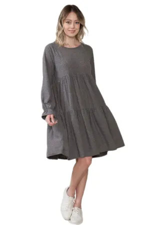 Long Sleeve Tiered Dress Style 4189 in  Taupe or Charcoal