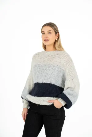 M Made in Italy – Colour-Blocked Oversized Crew-Neck Sweater With Puffy Sleeves