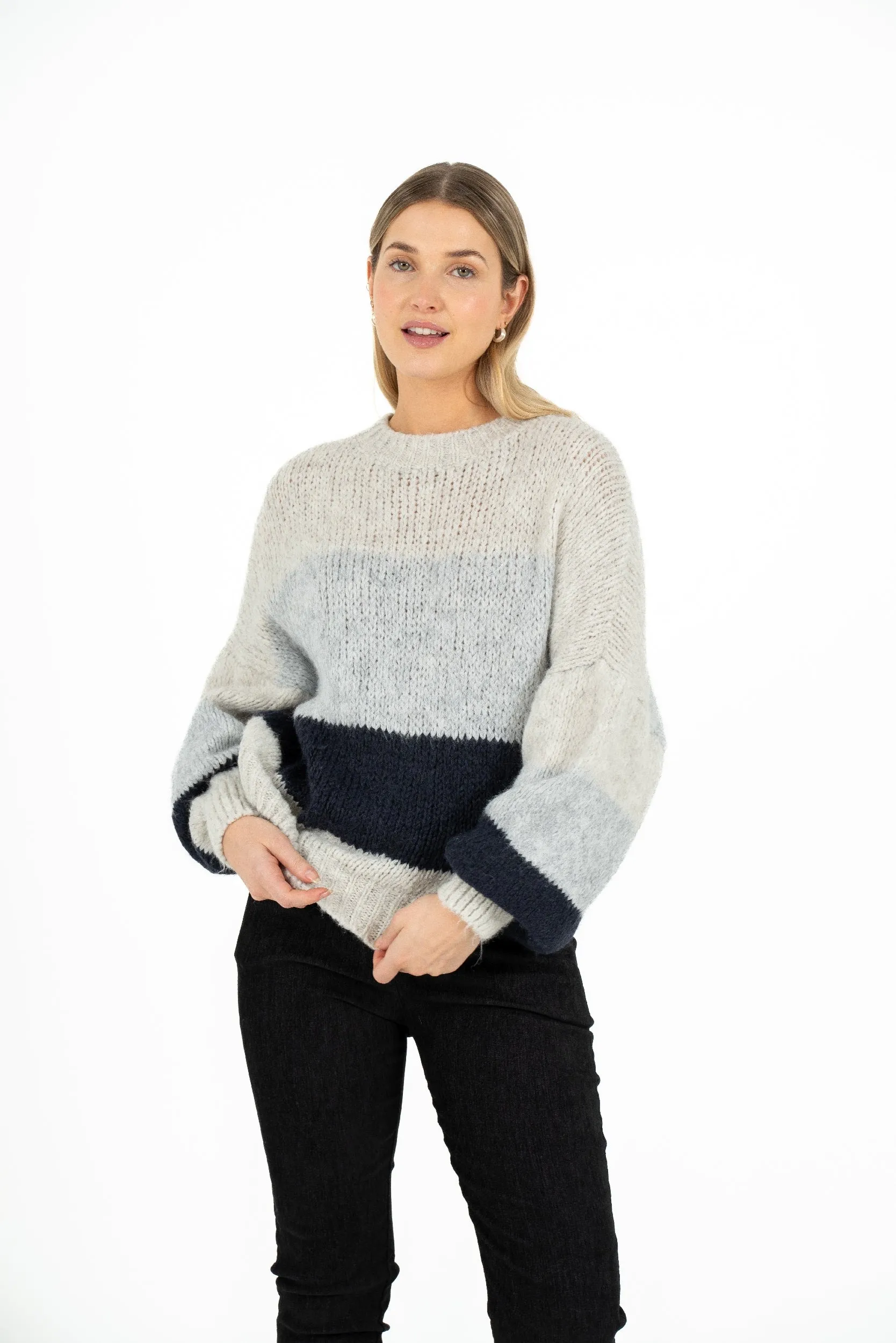 M Made in Italy – Colour-Blocked Oversized Crew-Neck Sweater With Puffy Sleeves