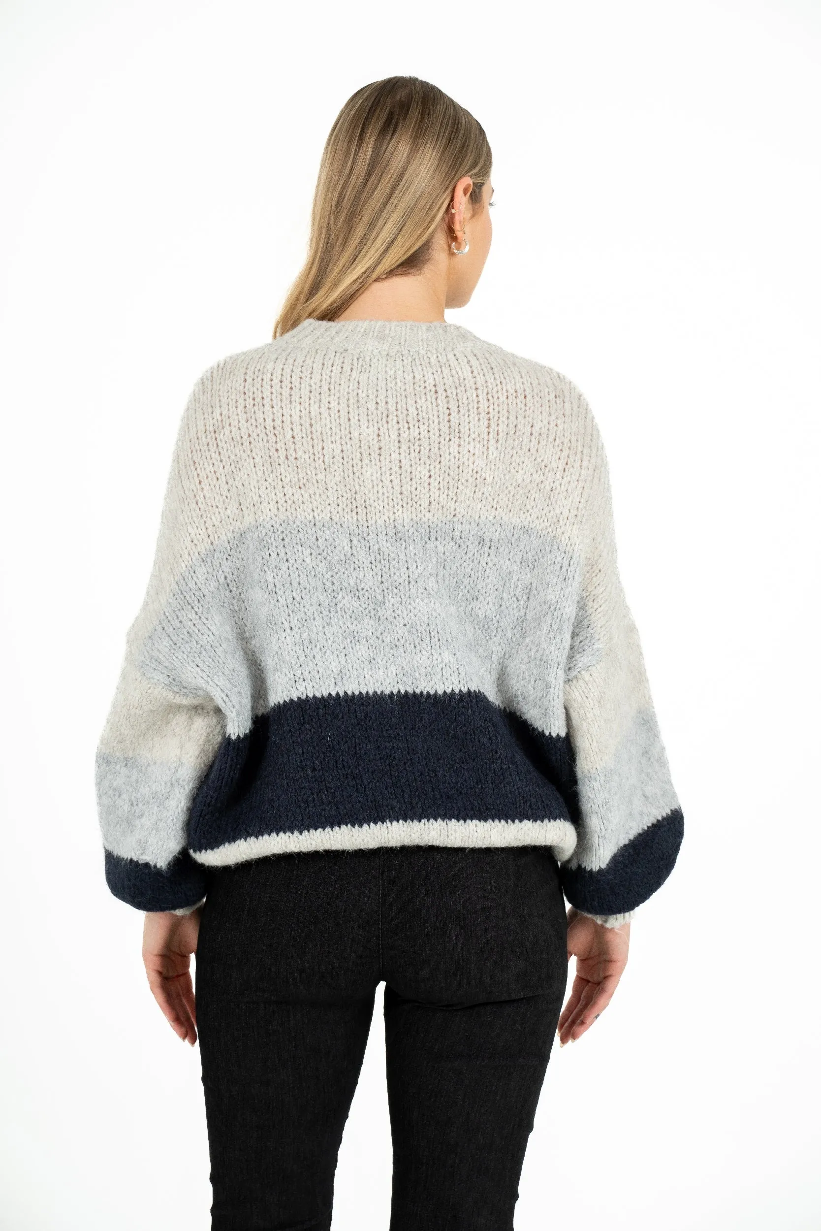 M Made in Italy – Colour-Blocked Oversized Crew-Neck Sweater With Puffy Sleeves