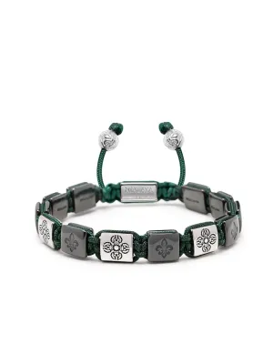 Men's Ceramic Flatbead Bracelet in Green and Silver