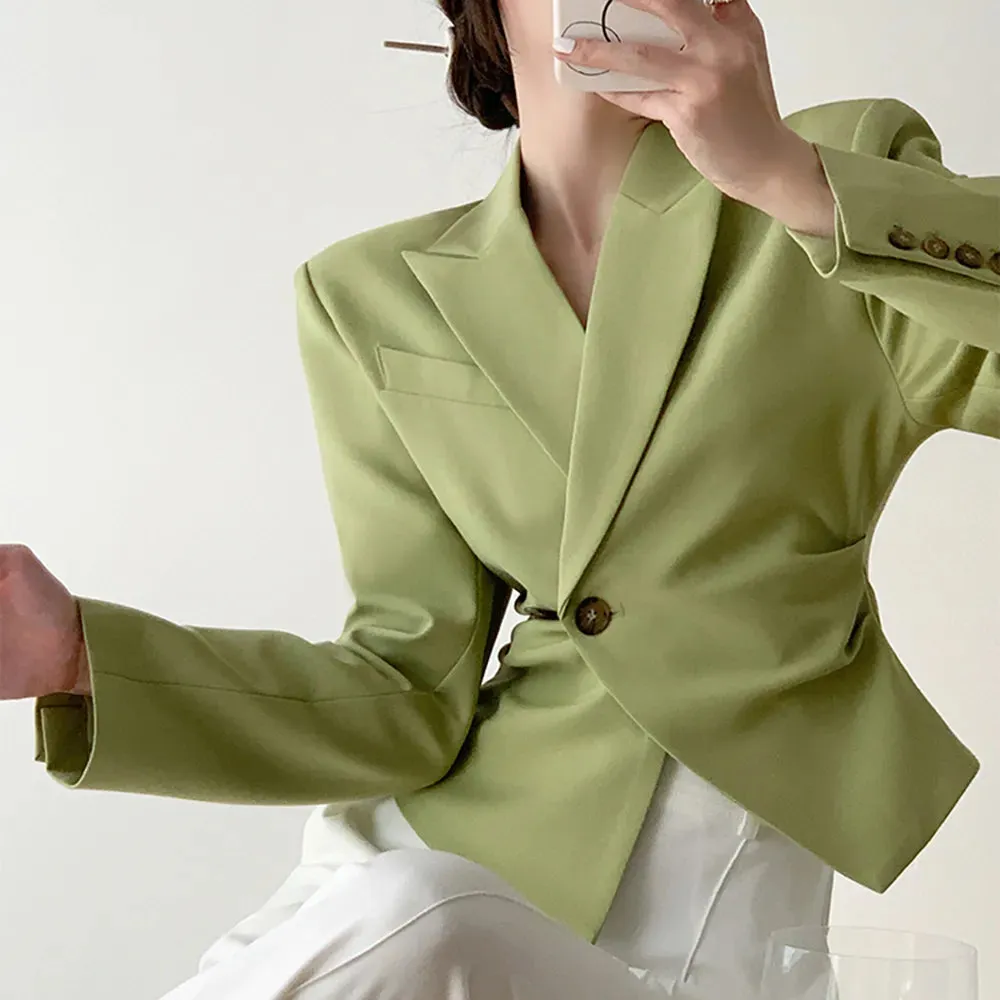 Minimalist Blazers For Women Notched Collar Long Sleeve Spliced Button Slim Blazer Female Fashion Clothing