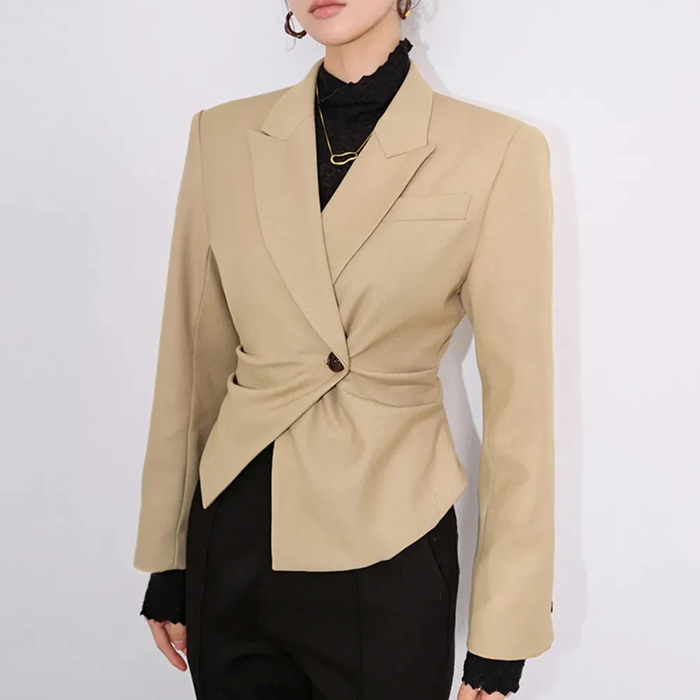 Minimalist Blazers For Women Notched Collar Long Sleeve Spliced Button Slim Blazer Female Fashion Clothing