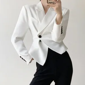 Minimalist Blazers For Women Notched Collar Long Sleeve Spliced Button Slim Blazer Female Fashion Clothing