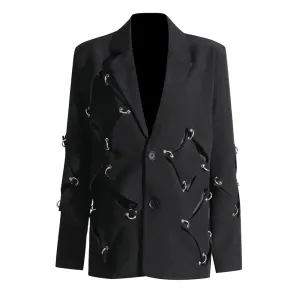 Minimalist Patchwork Sequined Blazers For Women Notched Collar Long Sleeve Slim Autumn Blazer Female Fashion