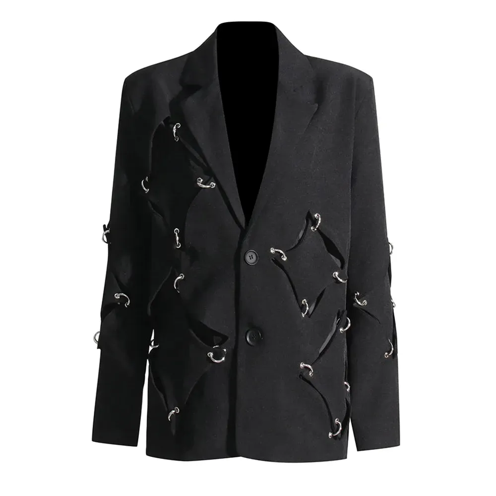 Minimalist Patchwork Sequined Blazers For Women Notched Collar Long Sleeve Slim Autumn Blazer Female Fashion