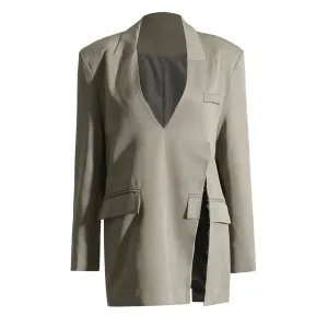 Patchwork Pocket Solid Blazers For Women V Neck Long Sleeve Slim Minimalist Blazer Female Fashion Clothing