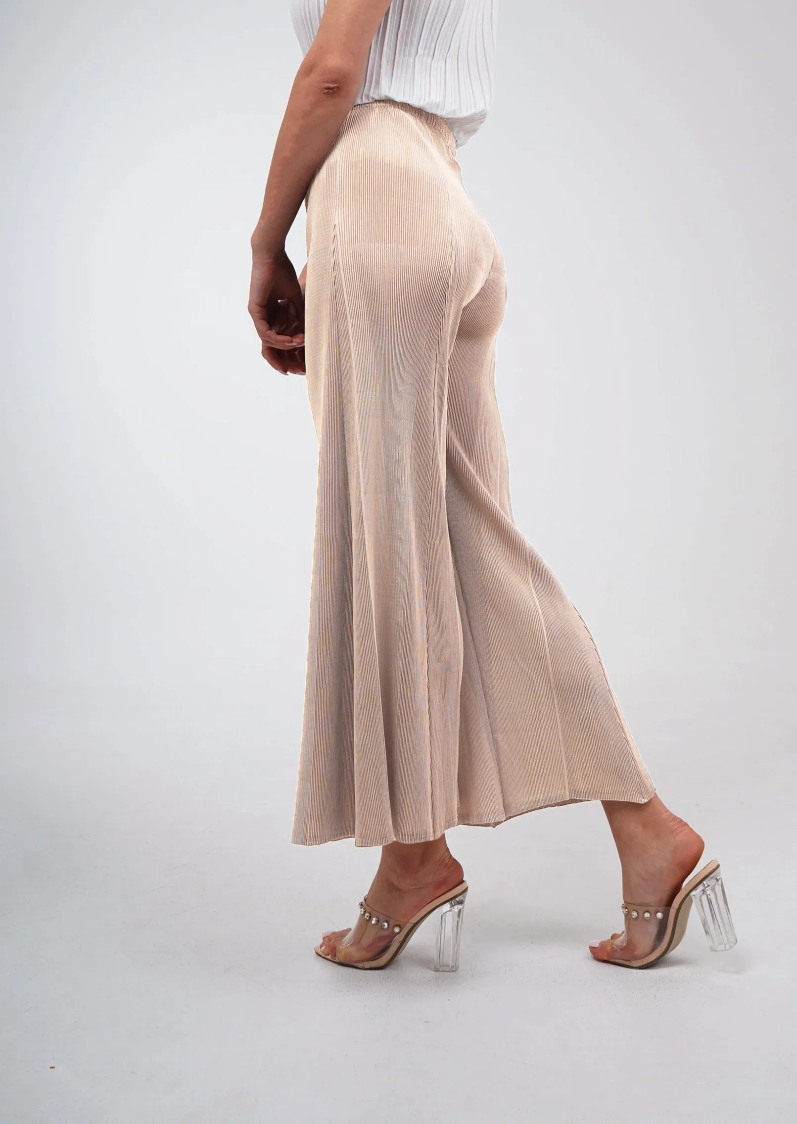 Perla Wide-Leg Pleated Pants