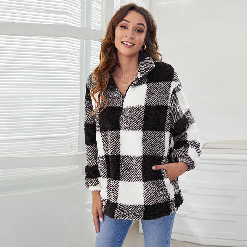 Plaid Printed Casual Loose Winter Woolen Sweater Wholesale