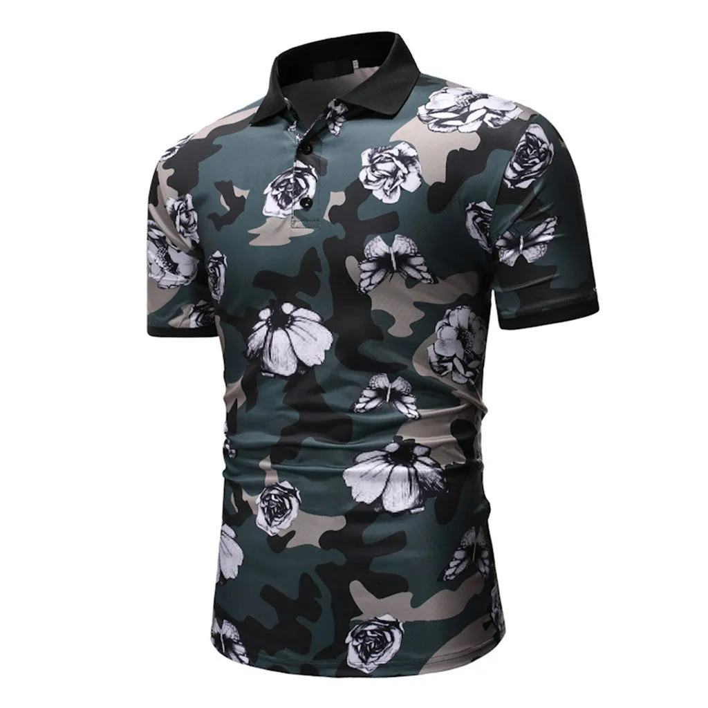 Polo Shirts Men Desiger Flower Short