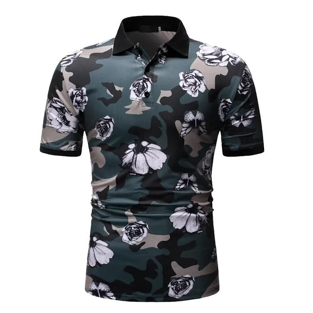 Polo Shirts Men Desiger Flower Short