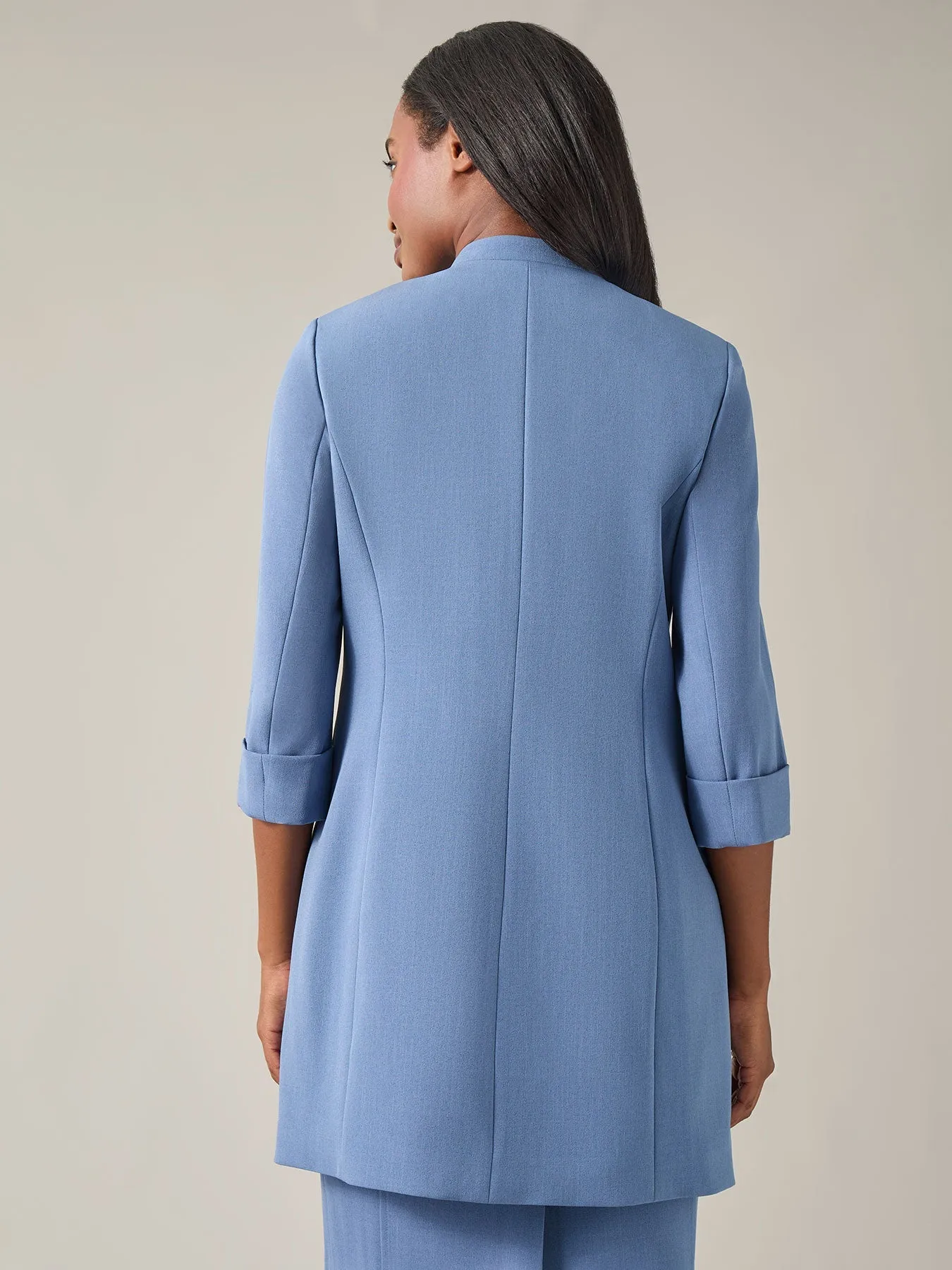 Rolled-Sleeve Topper Coat, Iconic Stretch Crepe