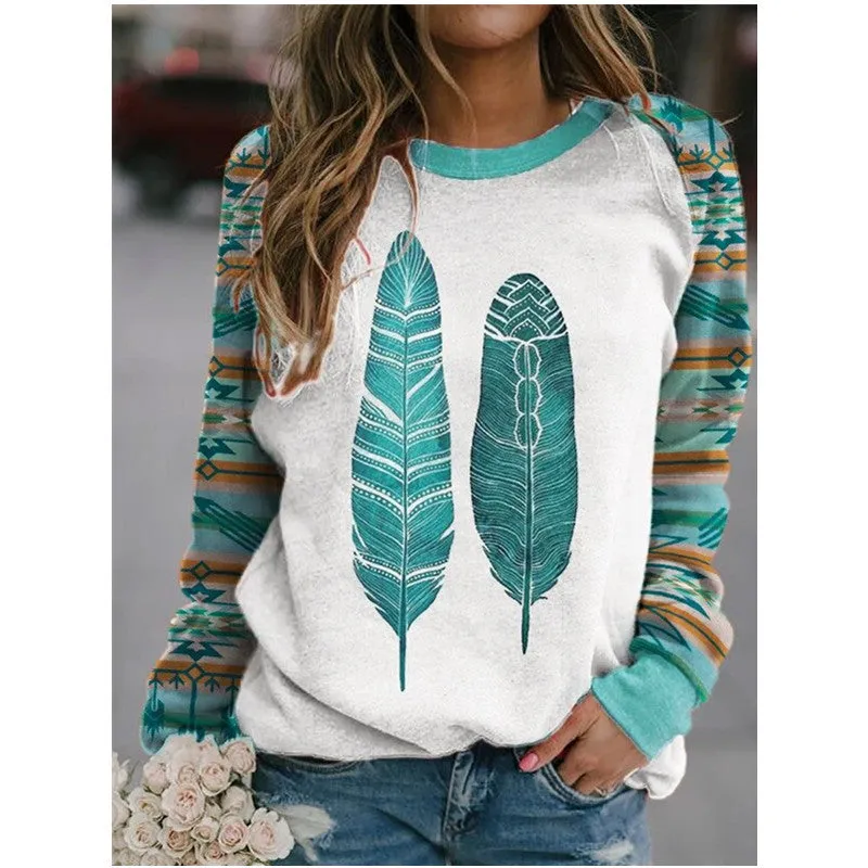 Round Neckline Vintage Print Geometry Hoodie