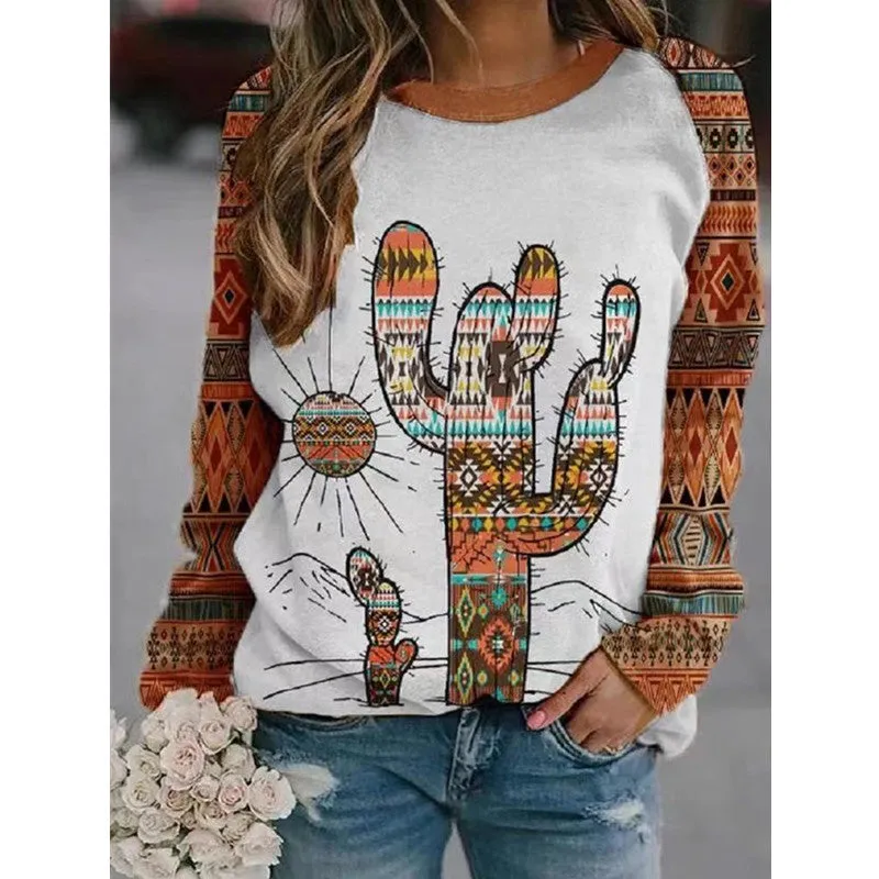 Round Neckline Vintage Print Geometry Hoodie