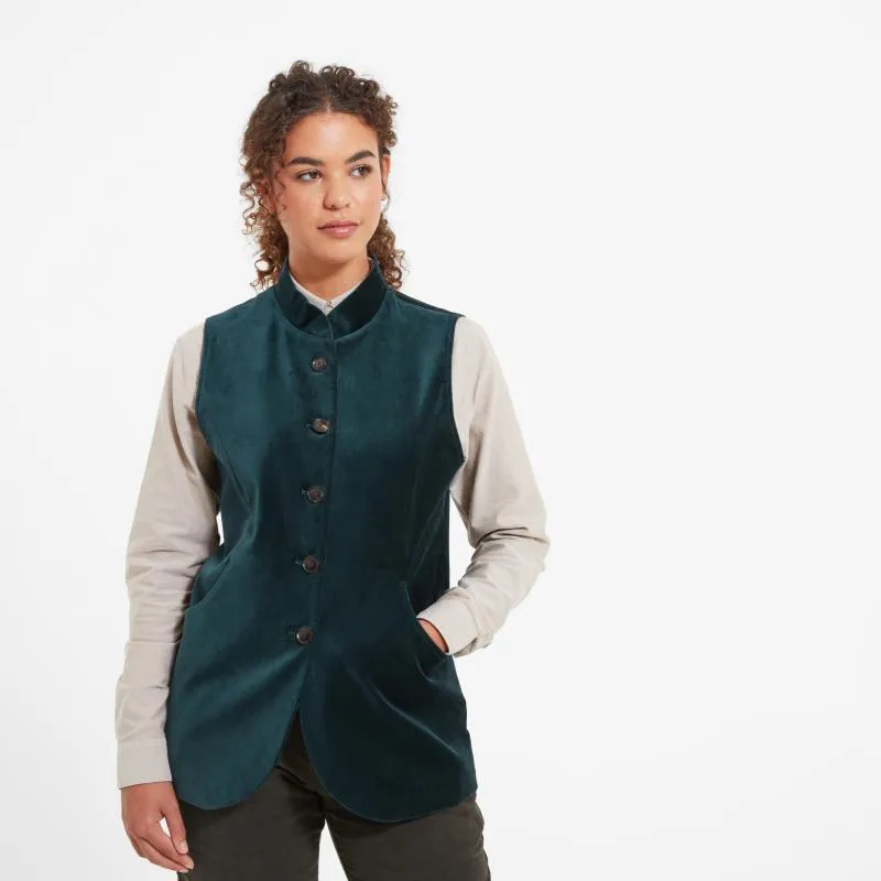 Schoffel Nehru Ladies Velvet Waistcoat - Kingfisher