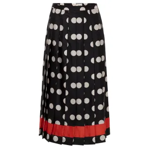 Silk Pleated Polka Dot Ankle Skirt - Black   Ivory