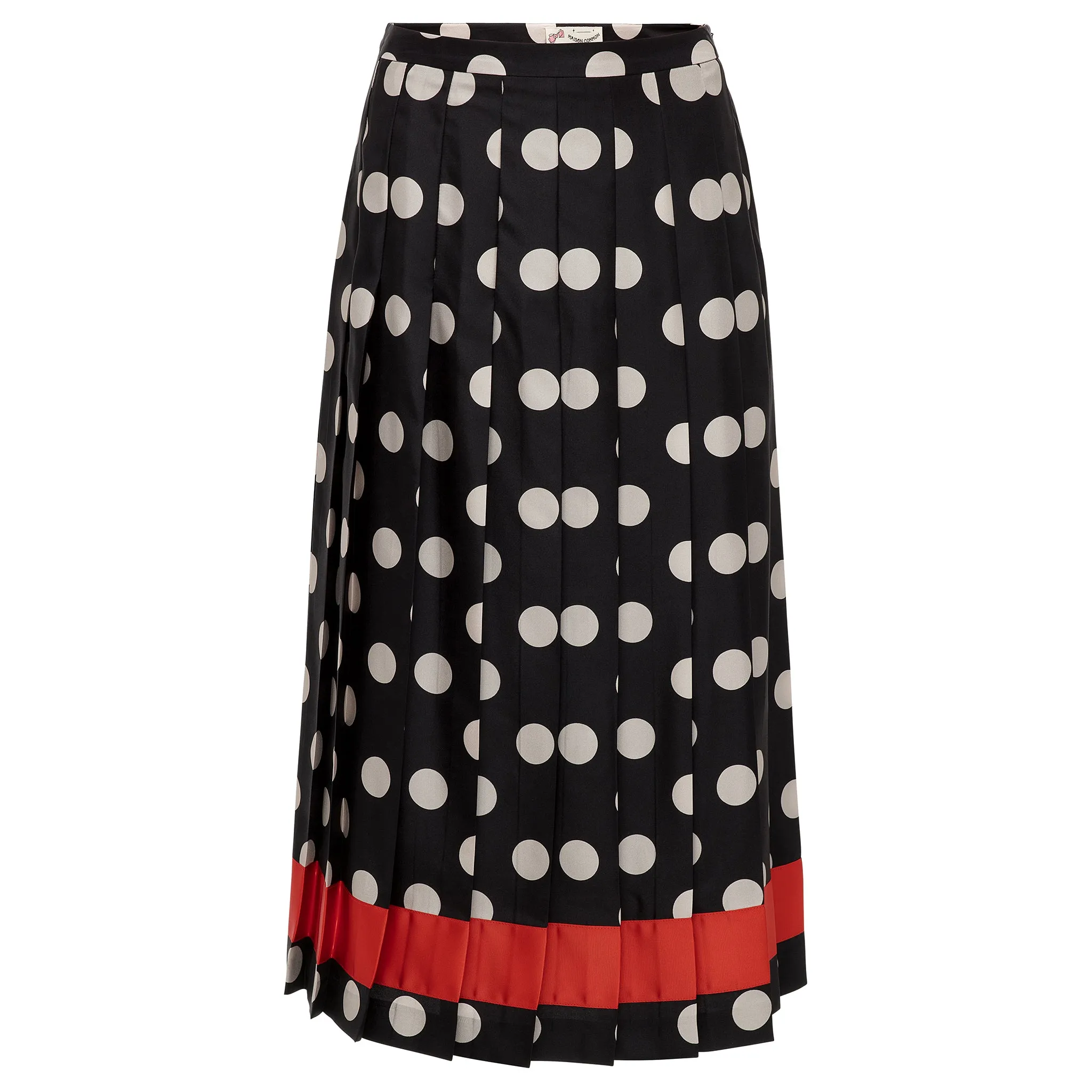 Silk Pleated Polka Dot Ankle Skirt - Black   Ivory