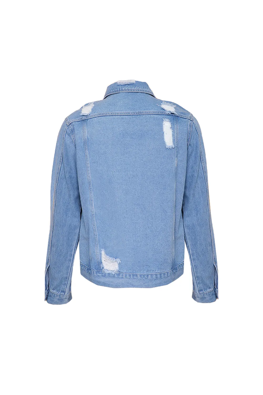 Sky Blue Distressed Buttoned Men's Denim Jackets