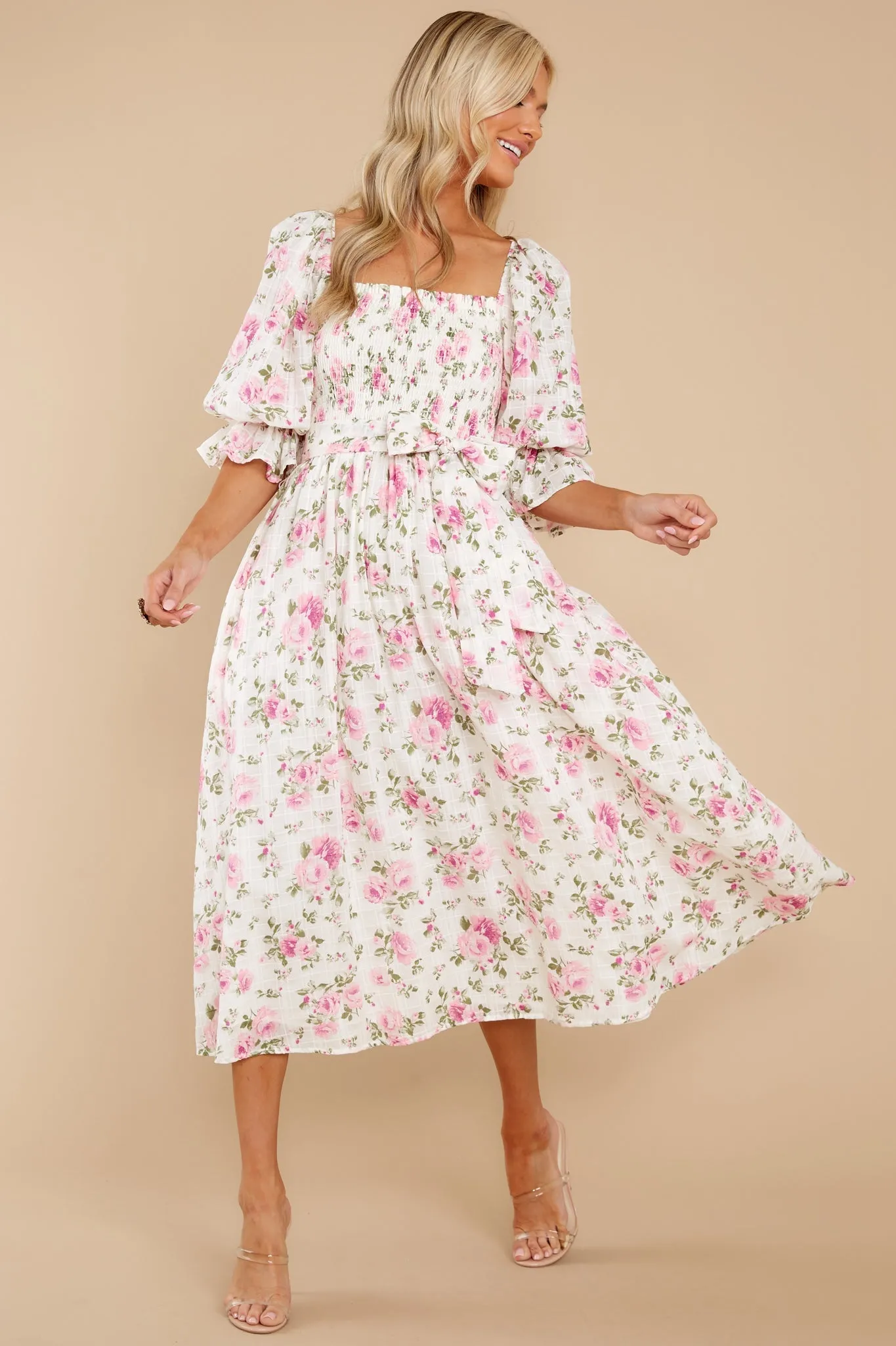 Someone I Adore White Multi Floral Print Cotton Midi Dress