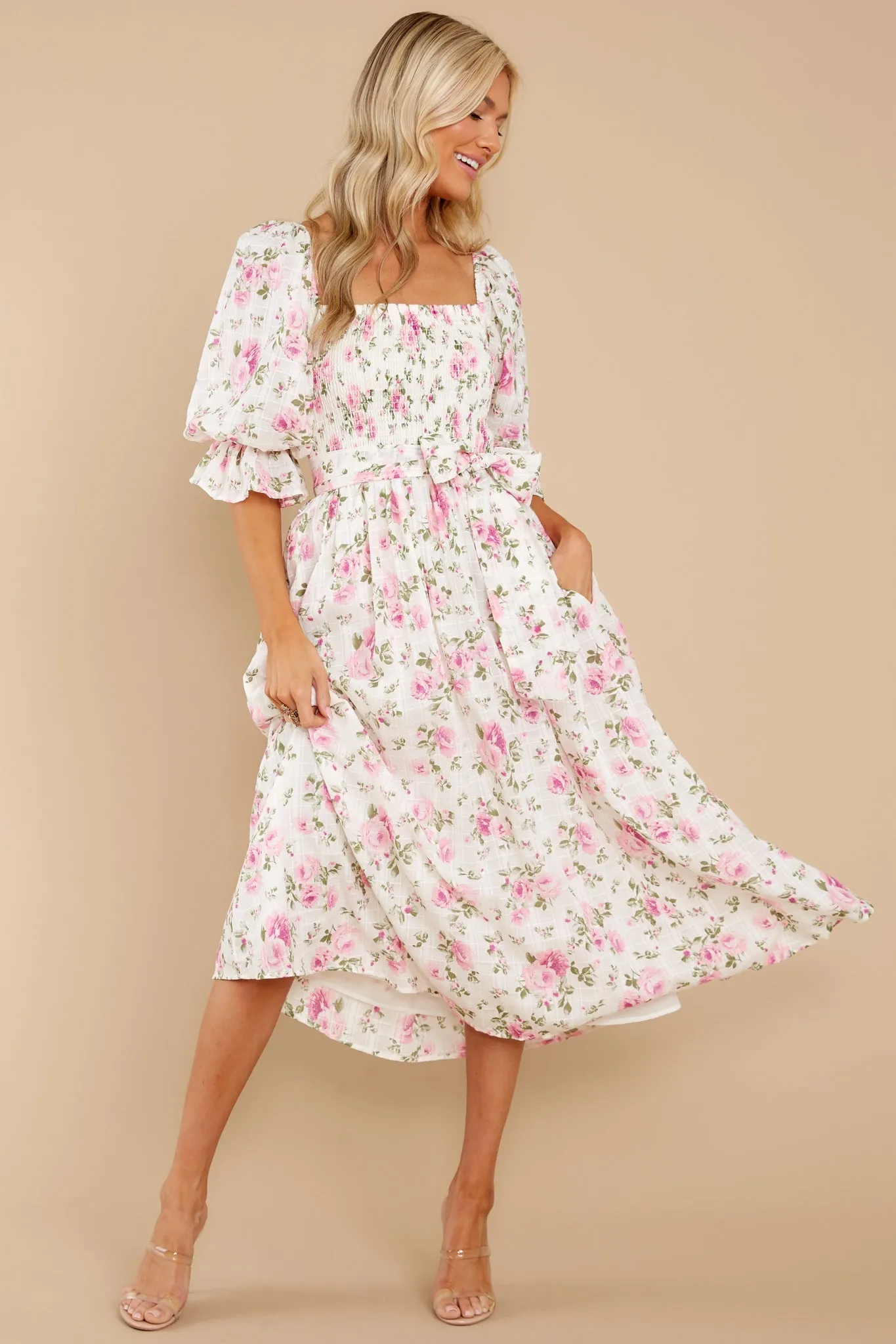 Someone I Adore White Multi Floral Print Cotton Midi Dress