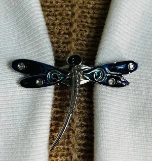 Sweater Clips Navy Dragonfly Sweater Clip Scarf Shawl Clasp Cardigan Clasps Brooch Art Deco Cosplay Clip Cloak Fastener Jewelry Gift for Her