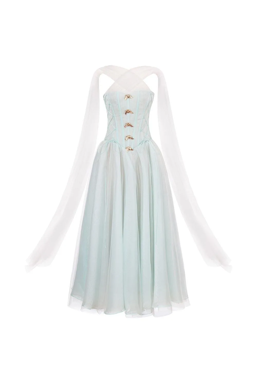 The Ocean Fit and Flare Corset Waist Chiffon Midi Dress