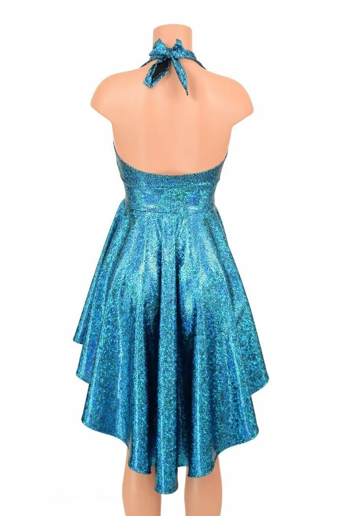 Turquoise Shattered Glass Hi Lo Halter Skater Dress