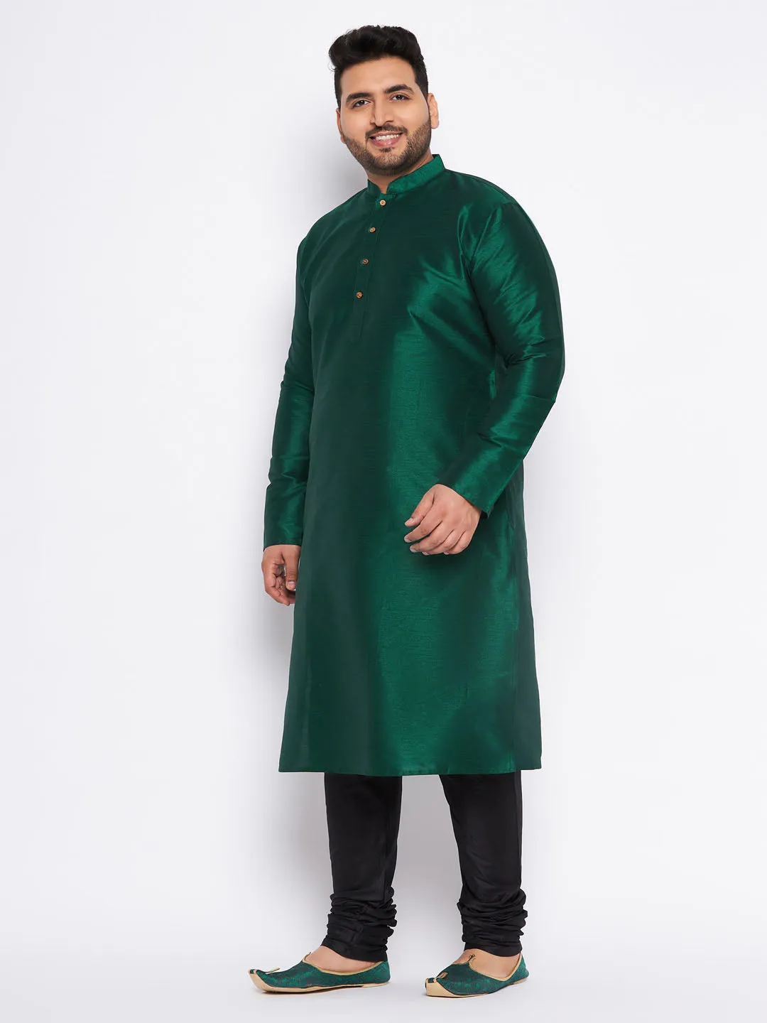 Vastramay Green Silk Blend Men's Kurta Set