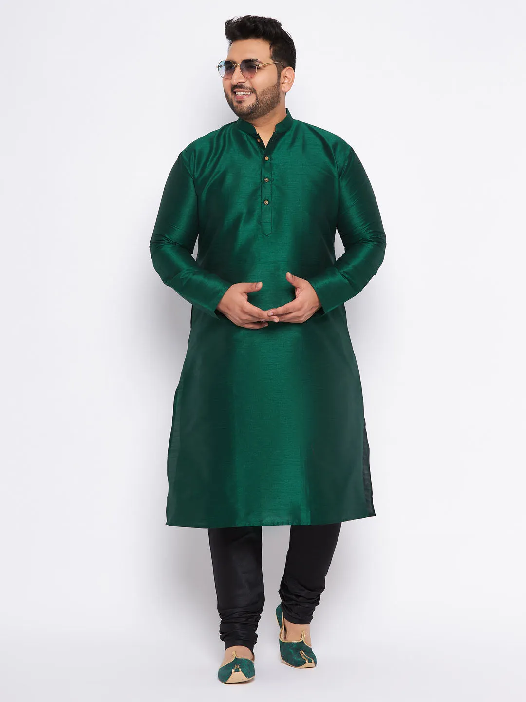 Vastramay Green Silk Blend Men's Kurta Set