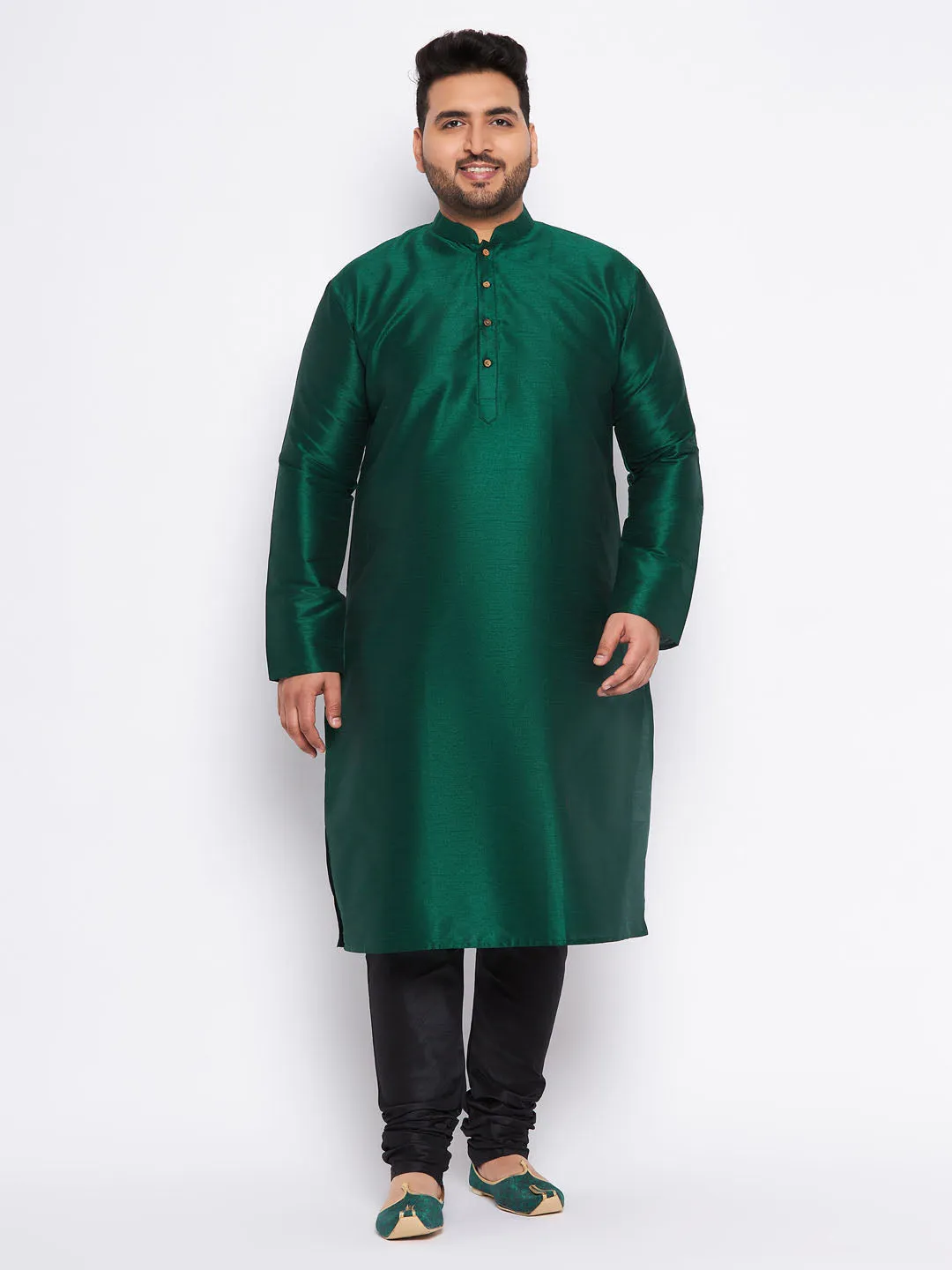 Vastramay Green Silk Blend Men's Kurta Set