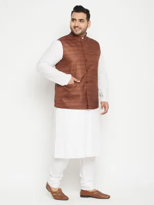 VASTRAMAY Men's White and Brown Kurta Set