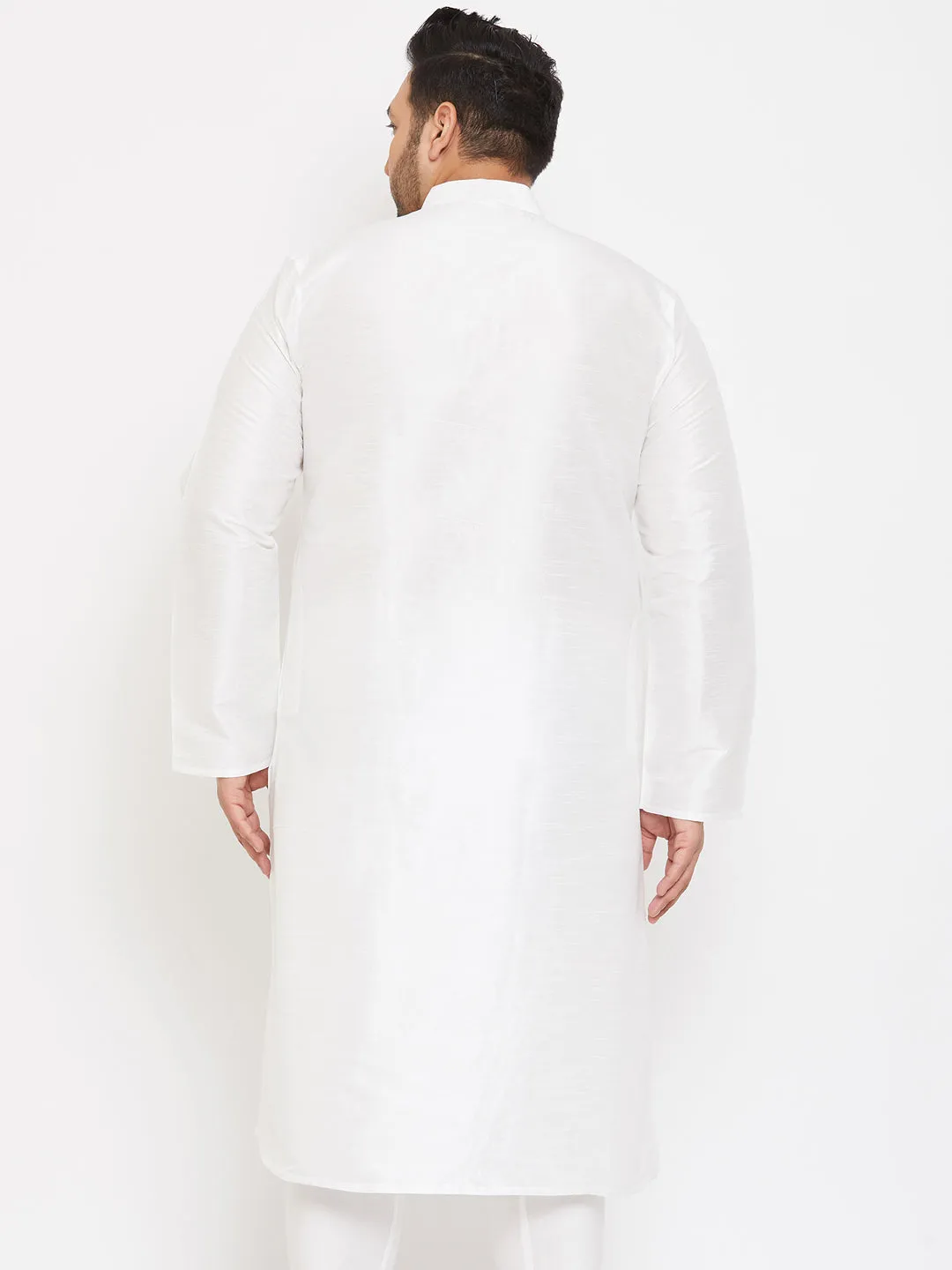 VASTRAMAY Men's White Silk Blend Kurta