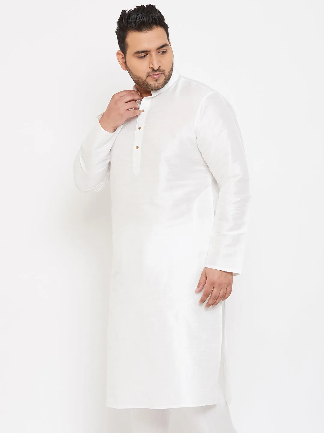 VASTRAMAY Men's White Silk Blend Kurta