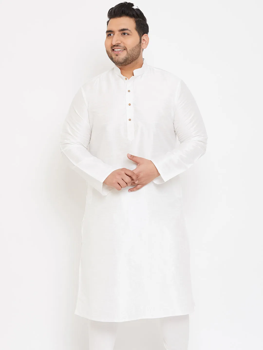 VASTRAMAY Men's White Silk Blend Kurta