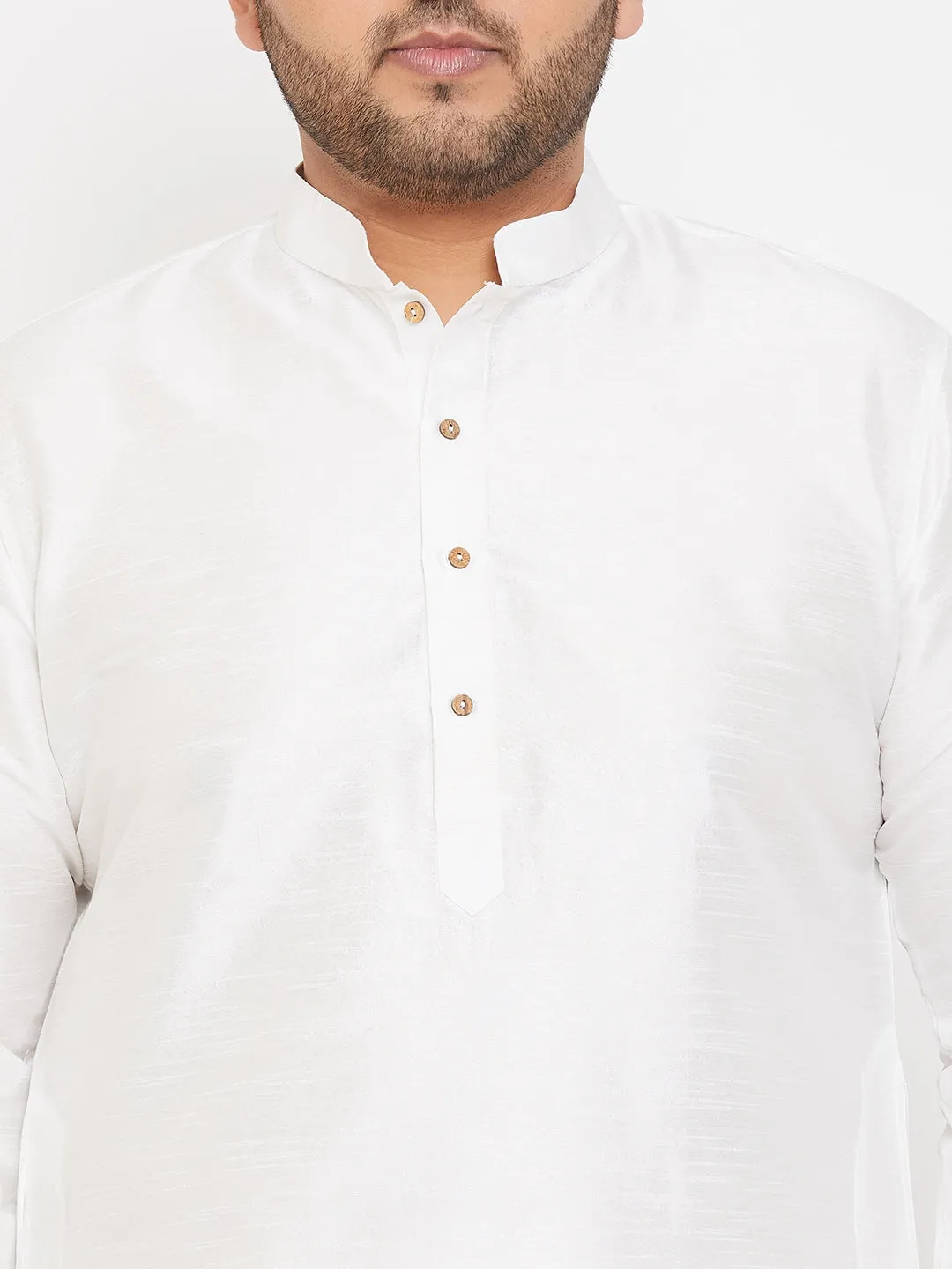 VASTRAMAY Men's White Silk Blend Kurta