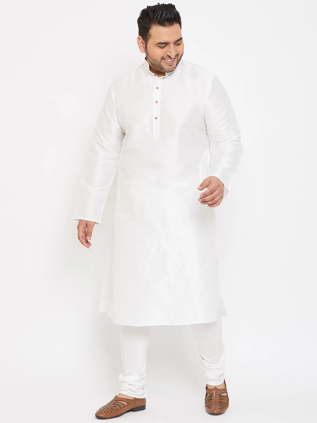 VASTRAMAY Men's White Silk Blend Kurta