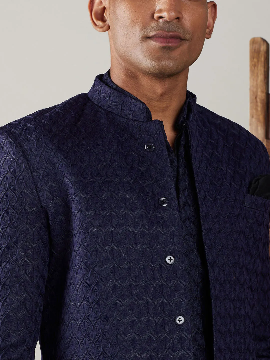 Vastramay Navy Blue Jacquard Indo Set