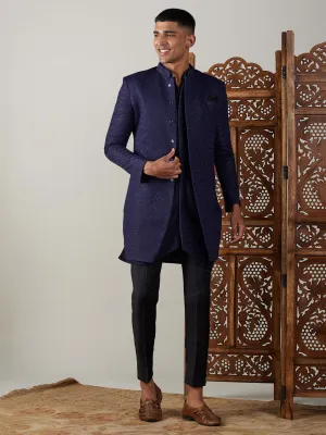 Vastramay Navy Blue Jacquard Indo Set