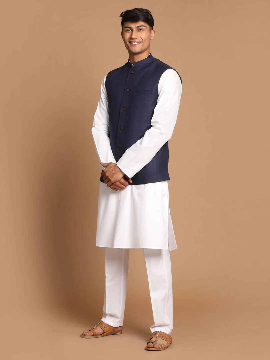 VASTRAMAY Navy Blue Nehru Jacket Set