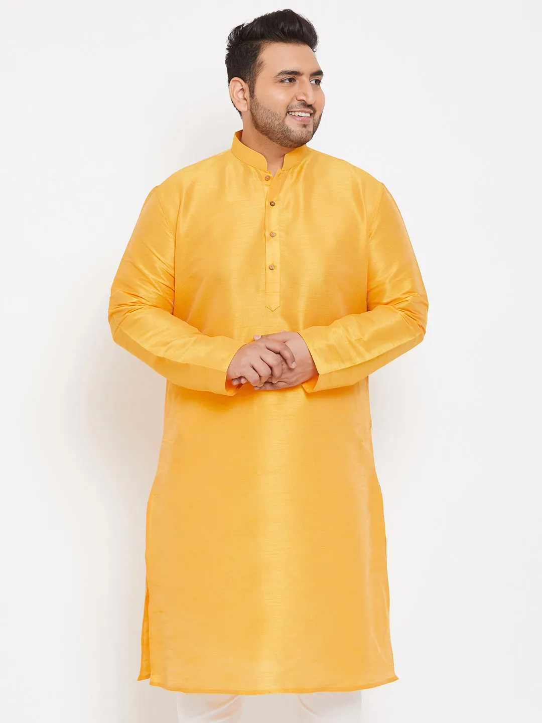 VASTRAMAY Yellow Silk Blend Men's Kurta