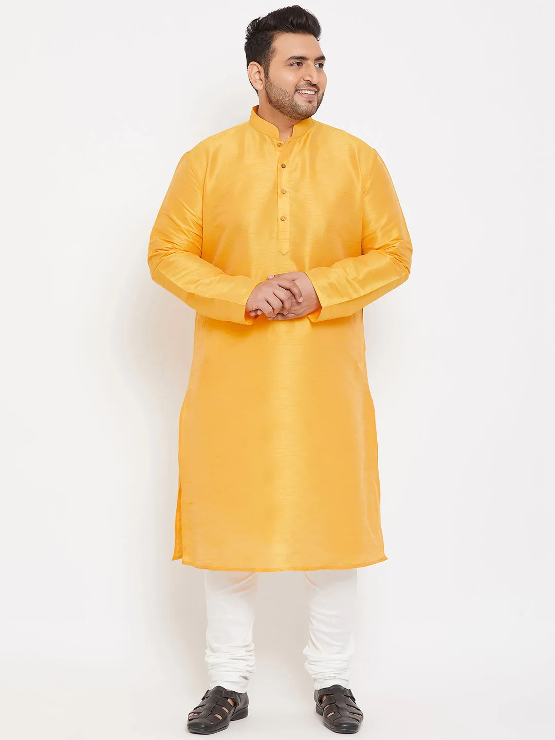 VASTRAMAY Yellow Silk Blend Men's Kurta