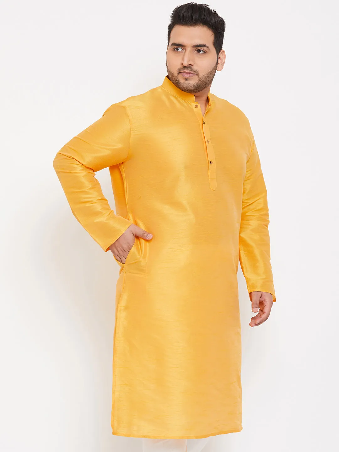 VASTRAMAY Yellow Silk Blend Men's Kurta