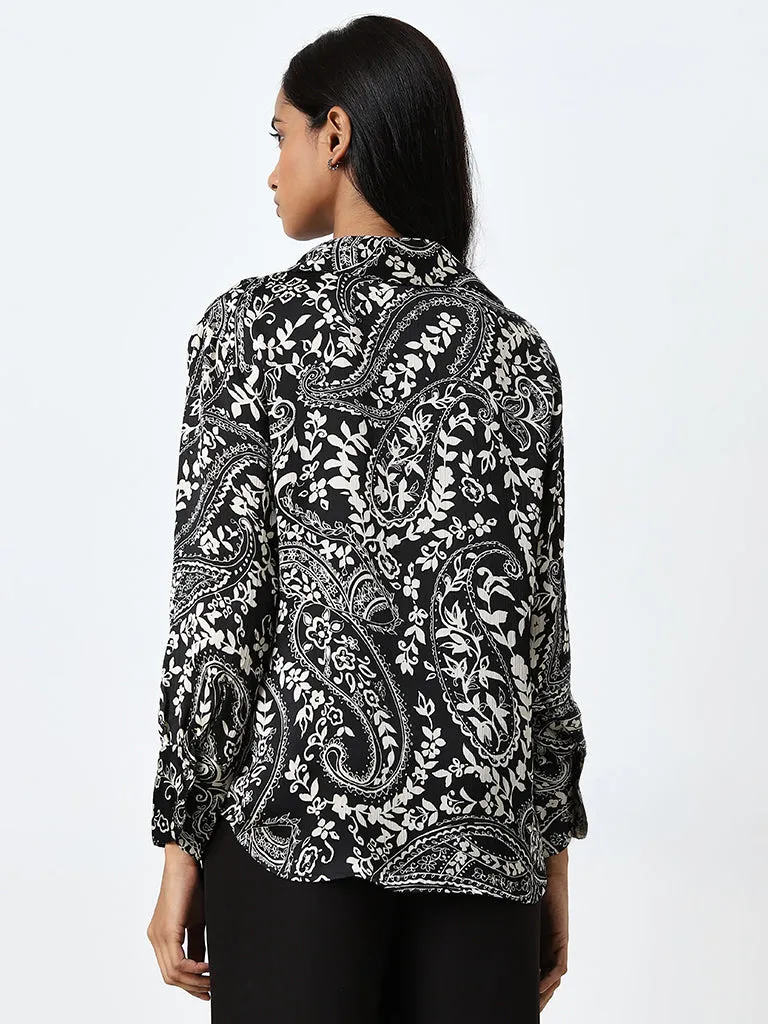 Wardrobe Black Leaf Printed Shirt