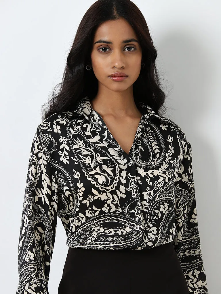 Wardrobe Black Leaf Printed Shirt