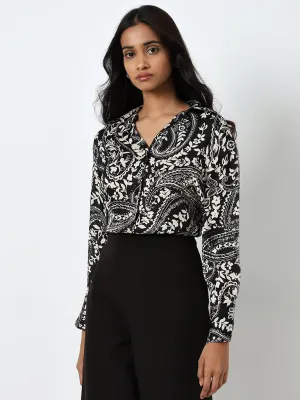 Wardrobe Black Leaf Printed Shirt