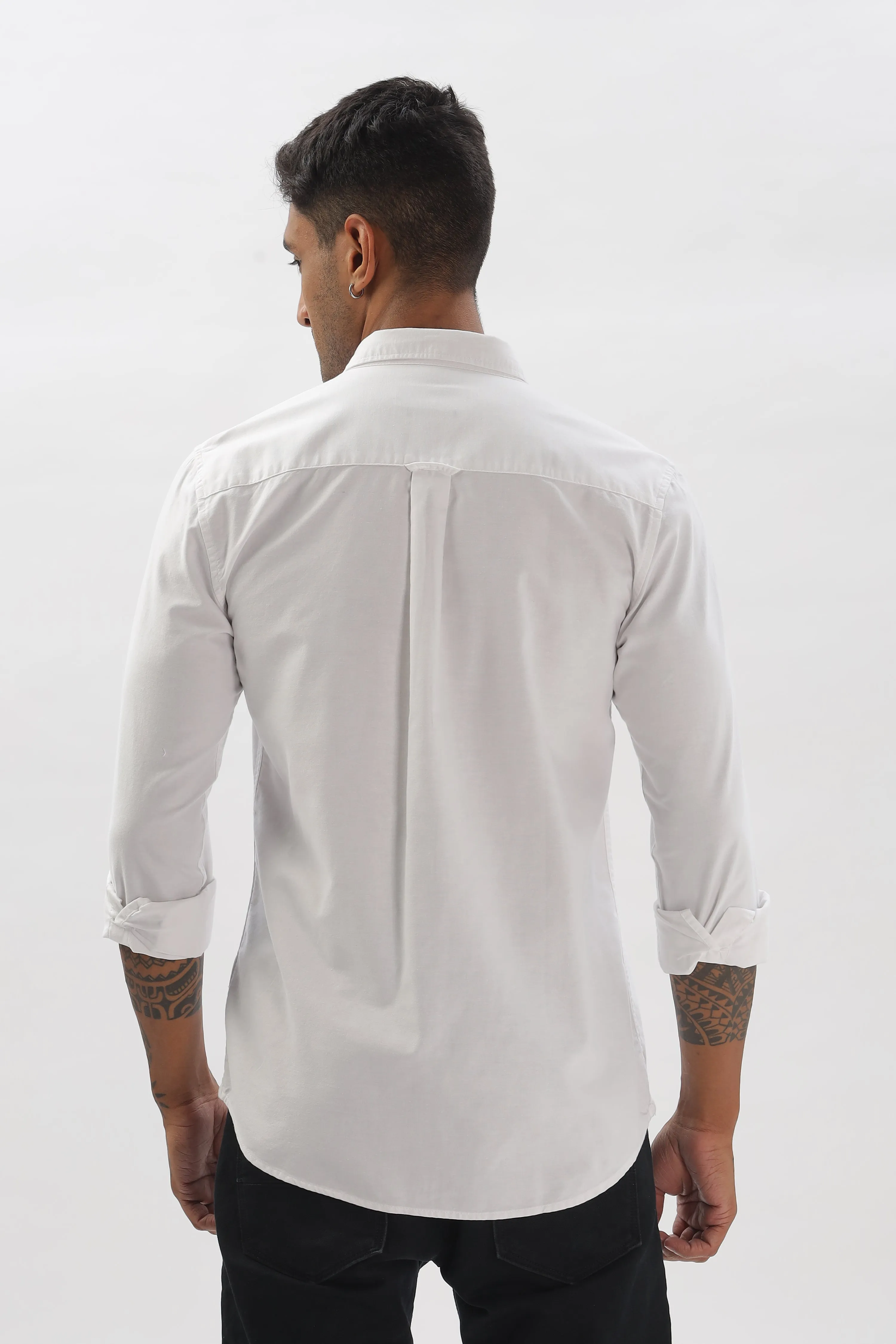 White Regular Fit Plain Full Sleeve Shirt