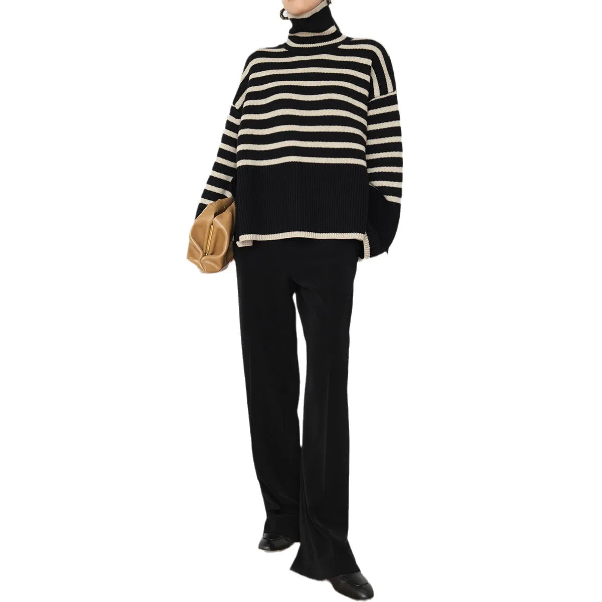 Women's Striped Loose Outer Knit Sweater Top