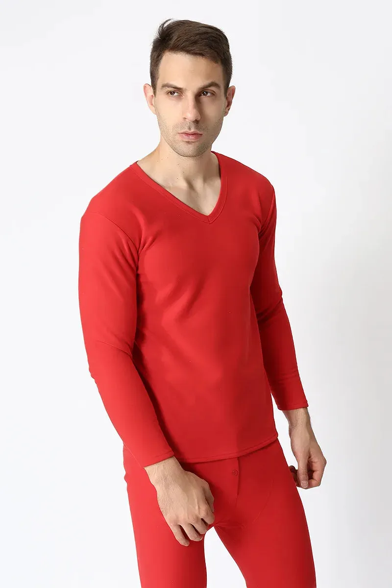 ZERLOS V-Neck Plus Size Thermal Underwear Set